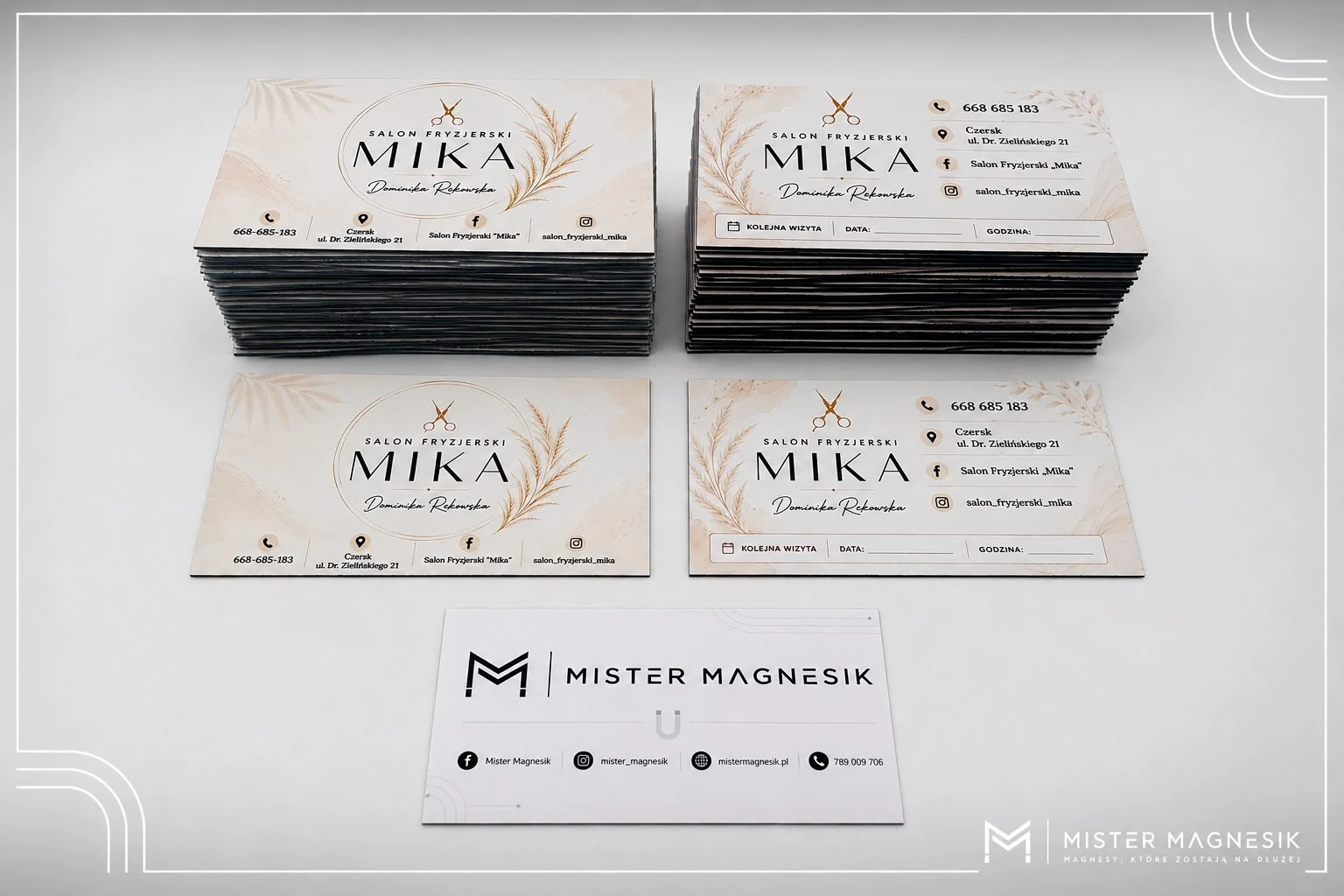 Magnetyczne wizytówki dla Salonu Fryzjerskiego MIKA wykonane przez Mister Magnesik